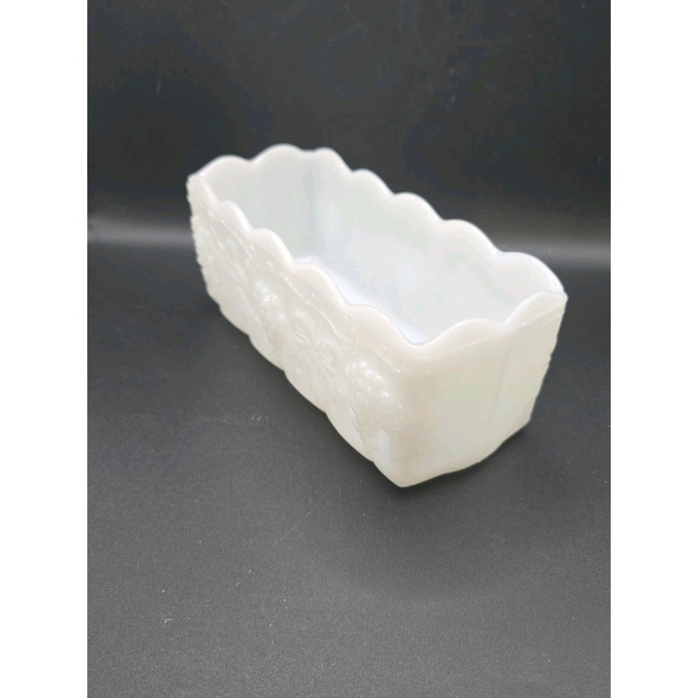 White Milk Glass Grape Pattern Rectangular Planter - Picture 2 of 8
